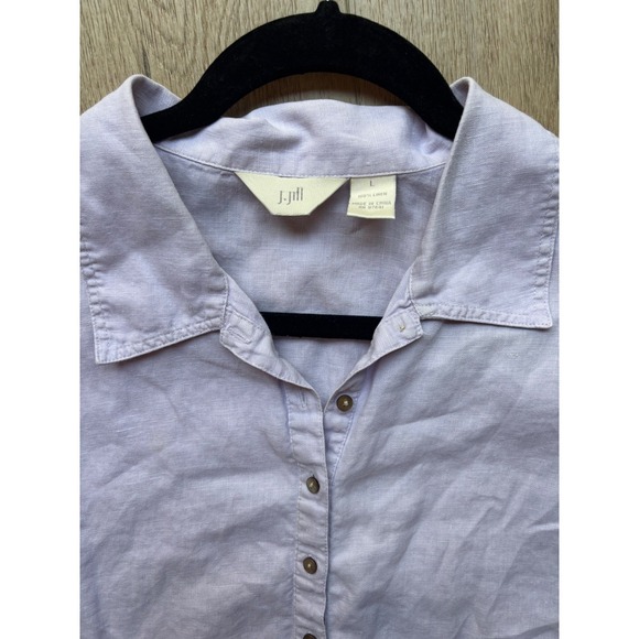 J. Jill Women's Large 100%  Linen Short Sleeve Button Down Shirt Lavender Purple - Picture 3 of 8